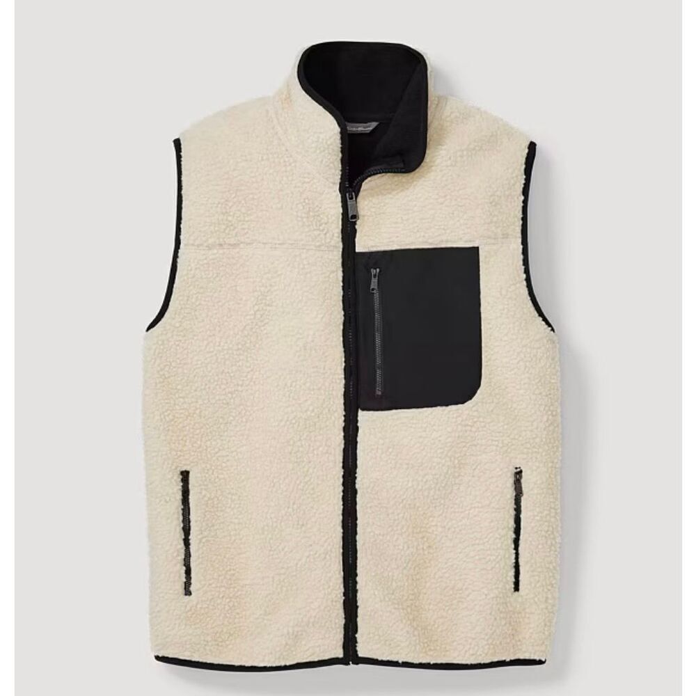 Eddie Bauer Chilali Sherpa Faux Shearling Fleece Vest size L Oyster Cream Full Z